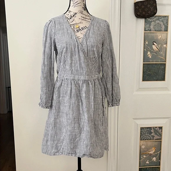 Old Navy Blue & White Striped Long Sleeve V-Neck Dress - Picture 1 of 13